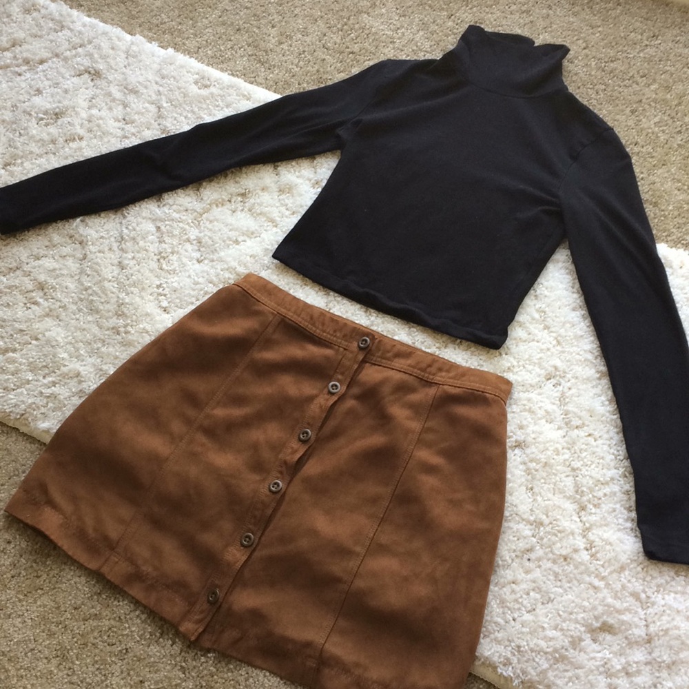 Faux Suede Button-Up Skirt